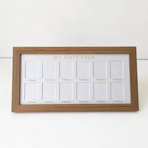 Wholesale baby my first year birthday 12 photos table top natural wood photo frame