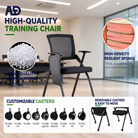Chaise de formation ergonomique pliable avec tablette d'écriture, dossier en maille respirante, siège rembourré, cadre métallique à quatre pieds, pour salle de classe et salle de conférence