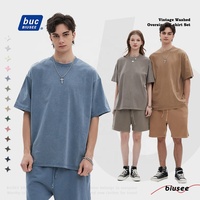 Groothandel Hoge Kwaliteit Zwaargewicht Op Maat Gemaakt Casual Blank Oversized 100% Katoen Vintage Gewassen T-shirt Shorts Set