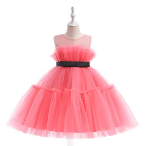 FSMKTZ New Arrival Pink Mesh Dress For Girls 8-13 Years Old Children Wedding Party Formal Dresses Kids Lovely Clothes