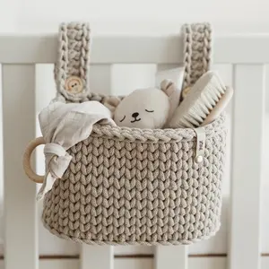 Eco-friendly Handmade Cotton Small Size Crochet Baby Bed Storage Hanging Basket Crib Hanging Organizer Crib Diaper Holder