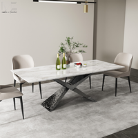 Meubles de salon italiens modernes de luxe en acier inoxydable personnalisés Esszimmertisch Table de salle à manger en marbre de pierre frittée