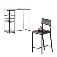 Ensemble de 3 chaises de bar industrielles en bois massif avec structure métallique, chaise haute rembourrée, support de rangement pour bouteilles de vin et mobilier de bar