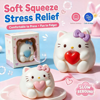Jouet Squishy Chat Blanc Mignon en Forme de Cœur, Patte Avant Enveloppant un Cœur 3D, Rebond Lent, Anti-Stress