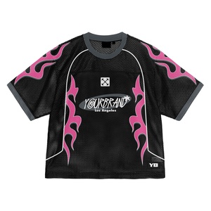 Streetwear Top Fashion Black T-shirts Custom <strong>Graphic</strong> Screen <strong>Print</strong> <strong>Design</strong> Boxy Fit Cropped Mesh American Football Fans T-shirts - Product Image 1