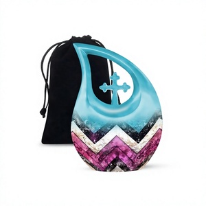 Vente chaude bleu larme zik zak motif crémation adulte urne décorative grande croix funéraire urne pour cendres humaines avec sac gratuit - Product Image 1
