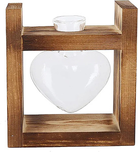 Hot Glass Propagation Station with Wooden Rack Stand Heart-Shaped Vase for <b>Flowers</b> and Terrarium Jar Planter Home Garden - Product Image 4