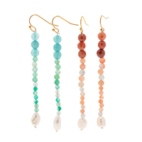 Jolis bijoux en acier inoxydable, pierres bleues, perles brunes, perle d'eau douce, boucles d'oreilles pour filles