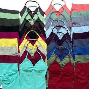 DF Hot <strong>Sale</strong> V-Neck Vest Shorts Set Solid Stretchy Breathable Wrinkle-Resistant Yoga Fitness Sports Suit for Women - Product Image 1