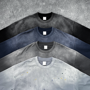 批发时尚休闲男士水洗100% 棉t恤定制高品质复古圆领短袖t恤 - Product Image 3