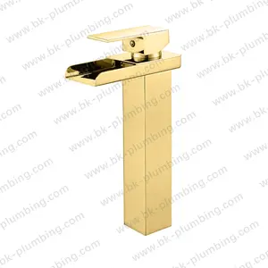 Brushed Brass Faucet Cupc Antique Bronze Brass Basin Mixer Hot And Cold 304 Brushed Gold Luxury Square Waterfall Basin Faucet