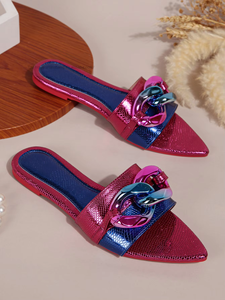 Summer Hot Selling <b>Flat</b> Ladies Slippers <b>Pointed</b> Open <b>Toe</b> Button Luxury Ladies Slippers Southeast Asia Outdoor Sandals for Women - Product Image 6