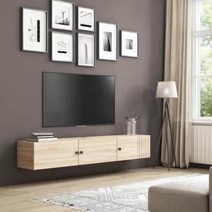 Soporte de <span class=keywords><strong>TV</strong></span> flotante con luces <span class=keywords><strong>LED</strong></span> Mueble de <span class=keywords><strong>TV</strong></span> montado en la pared de 71 ''con puerta Centro de consola multimedia Estante de almacenamiento grande - Product Image 2