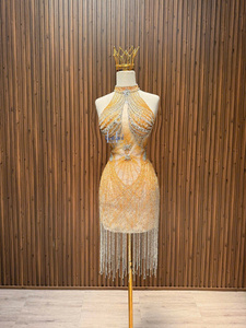 Robe moulante sans manches de luxe en tissu de soie avec franges et strass haut de gamme, style urbain, hiver, pour femme, du Vietnam - Product Image 4