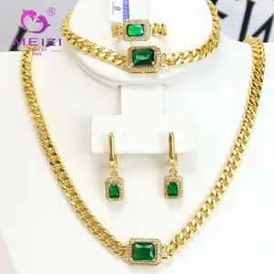 MEIZI Jewelry Gold Plated Necklace Earrings Bracelet Gemstone Jewelry 4 Piece Set
