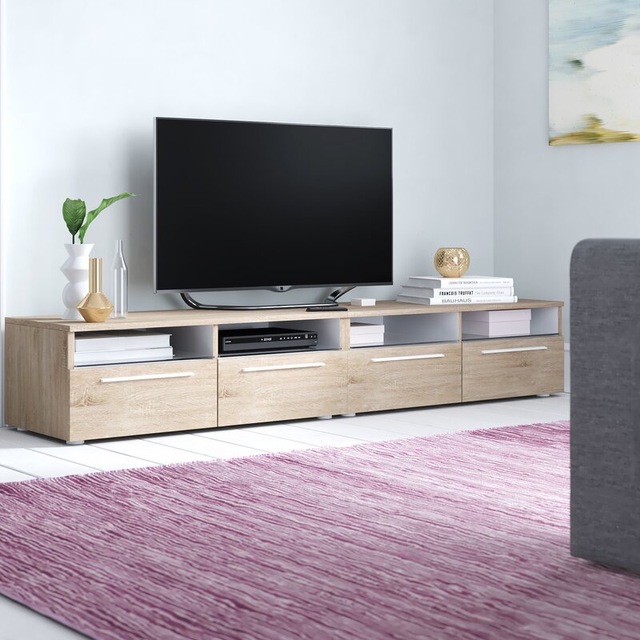 LED Wooden Panel TV Stand Cabinet with 4 Drawers Modern Living Room TV Unit Easy Installation