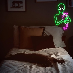 Lumière néon dimmable amusante en forme de chat rose et d'extraterrestres verts pour décoration murale, idéale pour les décorations murales artistiques, les salles de jeux, les fêtes et les cadeaux d'anniversaire pour enfants - Product Image 5