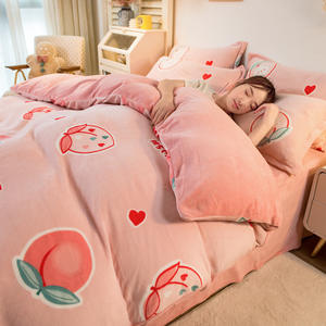 Parure de <span class=keywords><strong>lit</strong></span> en velours de lait chaud d'hiver, ensemble de quatre pièces en flanelle de corail épaissie, housse de couette en peluche, ensemble de draps trois pièces pour enfants - Product Image 4