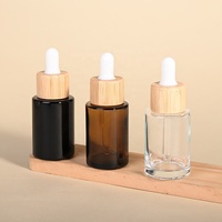 Botol Kaca Pipih 20ml 30ml Custom dengan Cincin Bambu dan Pipet Tetes untuk Kemasan Kosmetik, Minyak Rambut, dan Esens - Promo Hot Sale