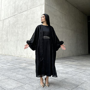 ชุดอาบายะห์ผ้าโพลีเอสเตอร์พิมพ์ลายหรูหราสำหรับสตรีมุสลิม ขายส่ง รับผลิตตามแบบ OEM - Product Image 3