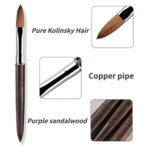 100% Kolinsky Acrylic Nail <b>Brush</b> Purple Sandalwood Handle Crimped UV Gel Carving Pen <b>Brush</b> Liquid Powder DIY Nail Drawing - Product Image 3