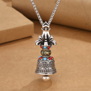 จี้ห้อยกระดิ่งวินเทจของ Vajra สำหรับผู้ชายสร้อยโชคเกอร์เครื่องประดับสำหรับคนที่ได้รับพรหกตัวอักษรสร้อยคอเครื่องรางนำโชคเพื่อความสดใสของขวัญสำหรับผู้ชาย - Product Image 1