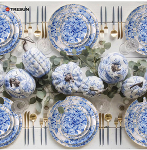 Assiettes de présentation bleues en porcelaine fine vintage de luxe personnalisables pour mariage, vente en gros - Product Image 3