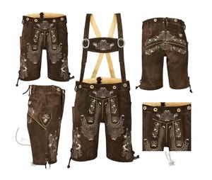 2024 Oktoberfest traditionnel allemand Design Trachtenmode bavarois garçons fait à la main marron daim Lederhosen mi été imprimé taille - Product Image 3