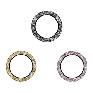 Bling colour metal ring tempered glass lens protective film glitter camera lens protector for iphone 11 12 13 pro max