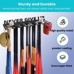 Baseball bat holder wall-mounted softball storage <b>hook</b> rack for home sports equipment storage on walls and fences. - Product Image 4