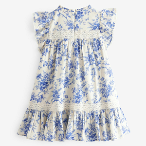 Tenues assorties pour sœurs, ensembles pour filles, imprimé numérique floral bleu personnalisé sur toute la surface, respirant, polyester et coton, tenues d'anniversaire pour jumelles - Product Image 6