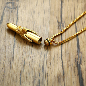 Personalizar recuerdo joyería puede abrir águila bala diseño plata oro Acero inoxidable urna cenizas cremación cadena colgante collar - Product Image 5