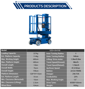 GZD Draagbare Telescopische Heftruck 4,8m Hoogte 1,3kW Werkende Motor 227kg Draagvermogen Hydraulisch Hefplatform voor Onderhoudswerkzaamheden - Product Image 3