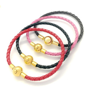 Leather Rope <b>Bracelets</b> Stainless Steel Snap Buckles 3D Gold Plated Unisex Gift Jewelry - Product Image 1