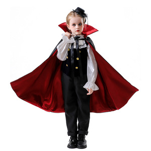 Disfraz de vampiro para niños, capa roja, traje negro, disfraz de Halloween para niños - Product Image 1