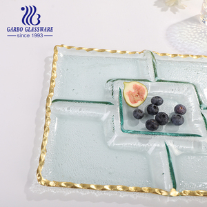 <span class=keywords><strong>Assiette</strong></span> à Dessert <span class=keywords><strong>en</strong></span> <span class=keywords><strong>Verre</strong></span> Rectangle de 33cm avec Compartiments pour Snacks Fruits Bonbons <span class=keywords><strong>Assiette</strong></span> <span class=keywords><strong>en</strong></span> <span class=keywords><strong>Verre</strong></span> de Luxe Élégante avec Bord <span class=keywords><strong>en</strong></span> Feuille d'Or - Product Image 5