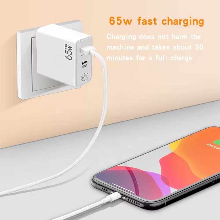 Zooming 65 W GaN Super-Schnellladegerät intelligenter USB C Power Adapter PD33W Wandladegerät für Mobiltelefone Laptops und Tablets