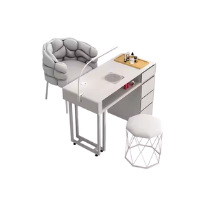 k Modern Light Gray <b>Nail</b> Table Salon Workstation Wooden Beauty <b>Desk</b> with Drawers Storage for Manicure Studio sold separately - Product Image 2