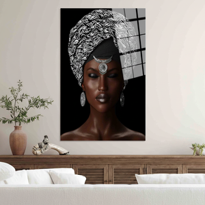 Elegante Arte en Vidrio Templado de Mujer Africana - Decoración Impresa en Lienzo, ARTE EN VIDRIO TEMPERADO - Product Image 3