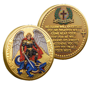 Pièce de collection commémorative en métal sur le thème de Michael, le Tueur de Dragons, avec verset biblique Psalm 91:10-11, cadeau souvenir - Product Image 1
