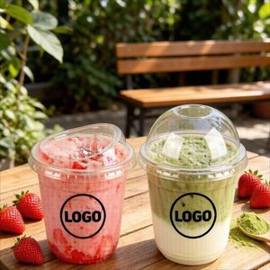 Gobelet transparent en PET de qualité alimentaire, épaissi, jetable, en forme de U, 89 mm, avec couvercle et logo, pour thé au lait, café, jus et boissons froides (vente en gros) - Product Image 2