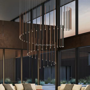 Luci di <span class=keywords><strong>sospensione</strong></span> <span class=keywords><strong>a</strong></span> LED in metallo minimalista <span class=keywords><strong>soggiorno</strong></span> decorativo con soffitto alto Villa con tubo lungo <span class=keywords><strong>a</strong></span> Led lampadario - Product Image 1