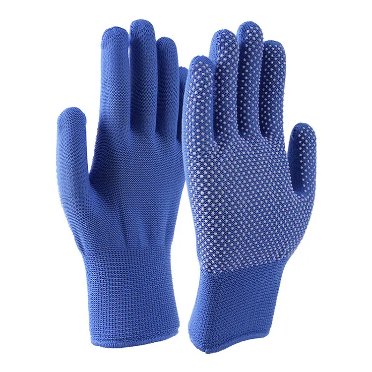 China Geel/Zwart/Blauw Pvc Enkele Gestippelde Handschoenen Constructie Handbescherm Veiligheid Pvc Gestippeld Katoen Gebreide Werkhandschoenen