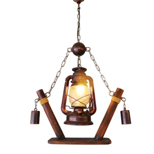 Lámpara Colgante Industrial de Diseño Antiguo, Lámpara de Queroseno para Dormitorio, Restaurante, Cafetería, Portalámparas de Madera, Iluminación Colgante Vintage, Araña - Product Image 1