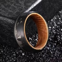 Poya hommes 8mm carbure de tungstène bois anneau au laser argent noir whisky baril classique mariage forêt chasse chrétien cadeau