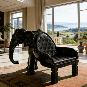 Sillón de Lujo con Forma de Elefante Negro, Hecho a Mano, Tapizado en Terciopelo, para Decoración de Sala de Estar en Villas - Product Image 4