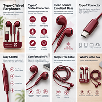 Casque filaire Type-C rouge à prix de gros usine, écouteurs pour PC, jeux et musique, personnalisable pour téléphone portable 18