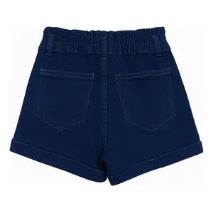 Bermuda da ragazza a vita alta in cotone elasticizzato tinta unita, traspiranti, con bottoni frontali, lunghezza corta 31405 - Product Image 5