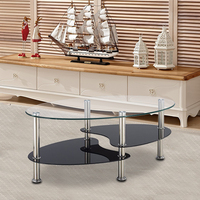 Table basse ovale moderne à trois niveaux en forme de poisson, personnalisable, en verre trempé transparent noir, vente en gros pour salon et salle à manger