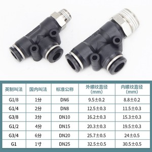 Raccord pneumatique rapide Qingze de type T DN6 DN8 DN10 DN12, accessoires de raccordement à filetage externe - Product Image 1